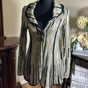 Nic + Zoe Beige Black Striped Cardigan